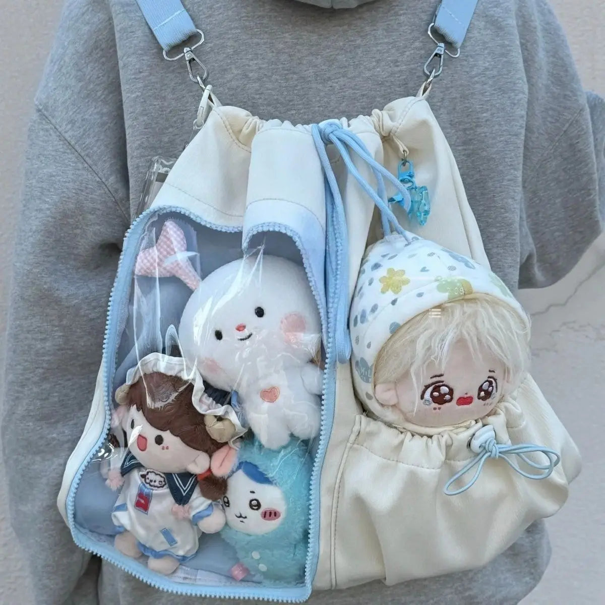 Drawstring Doll Bag Itabag 20cm Cotton Doll Wide Shoulder Strap Large Capacity Backpack Crossbody Bag Cute College Backpack