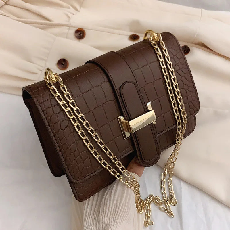 Luxury Stone Pattern Women Single Shoulder Crossbody Bags Fashion PU Leather Chains Handbags Messenger Bag Small Square Bag