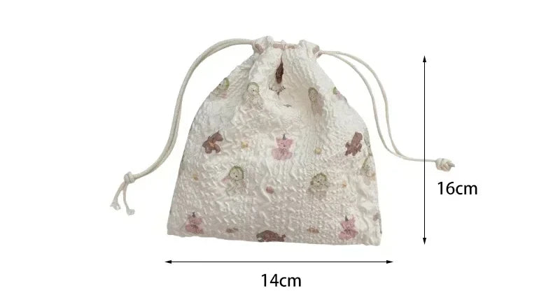 Cute Bear Cartoon Drawstring Bags Women Drawstring Packaging Pocket Cosmetic Bag Makeup Bag Large Capacity Coin Purse Coin Pouch
