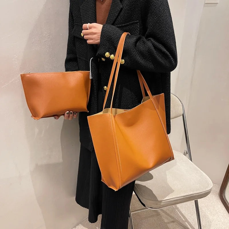 Large Capacity Shoulder Bag Trendy Pu Leather Tote Bags Solid Color Ladies Handbag Women's Fashion Underarm bags