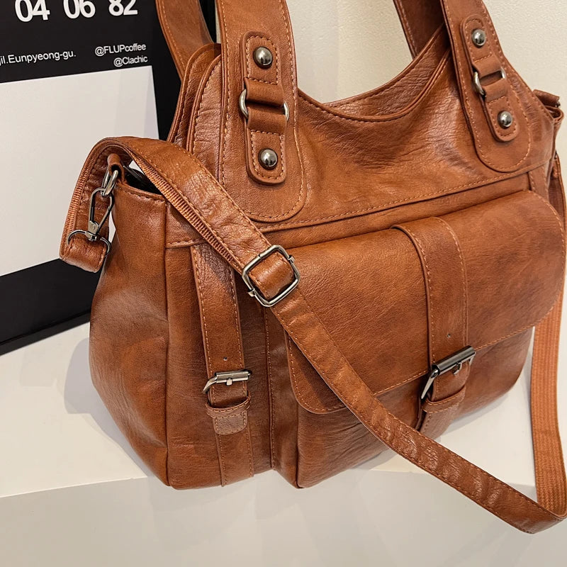 Women Tote Bag Fashion Underarm Pouch Large Capacity Soft Pu Leather Shoulder Bag Retro Crossbody Bag Casual Portable BucketBags