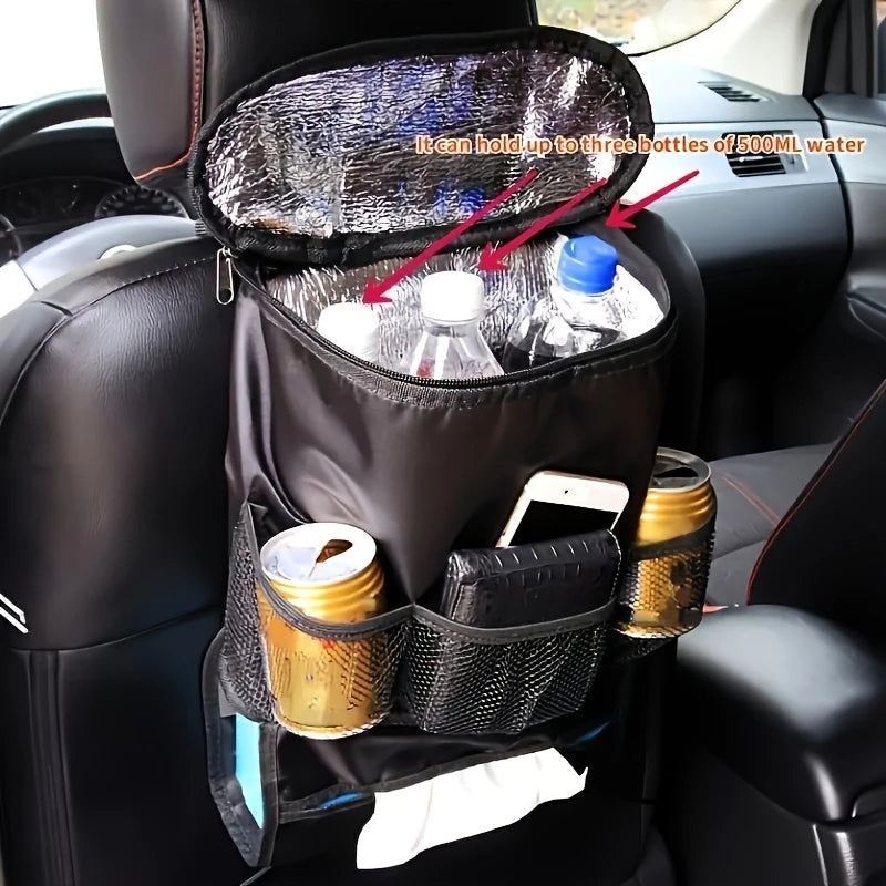 Car Seat Organizer Seat Back OrganizerMulti-PocketTravel Insulated Drink Holder Cooler Mesh Pocket Storage Bag Heat Preservation