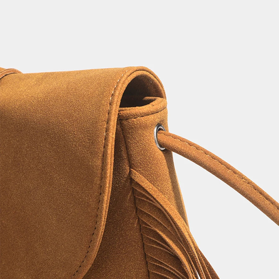 Boho Style Bohemian Fringed Crossbody Bag Versatile Faux Suede Design Shoulder Bag Flip Small Square Bags For Women Daily Travel
