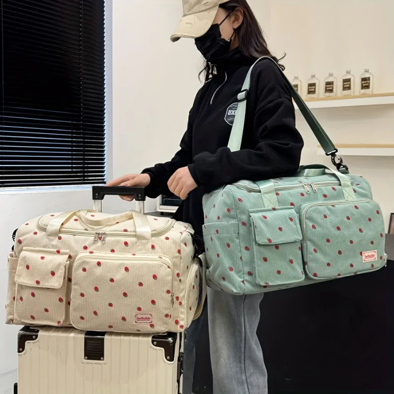 Large Capacity Strawberry Print Duffel Bag with Multiple Compartments - Ideal for Travel, Gym, and Everyday Use, Casual Style