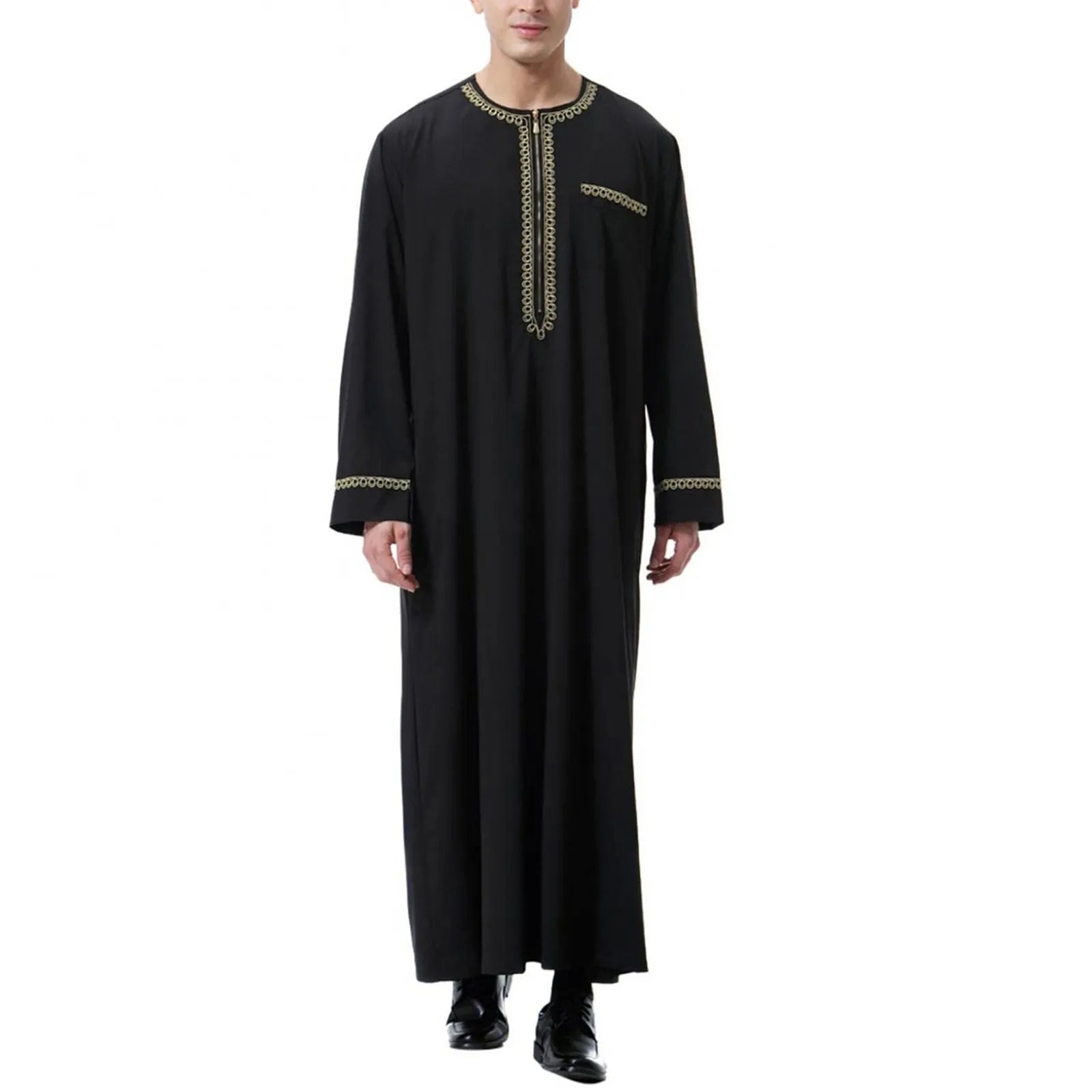 Traditional Muslim Clothing Men's Muslim Shirt robe embroidery Islamic Royalty Dubai Robe O-Neck Long Sleeve Retro Loose Abaya
