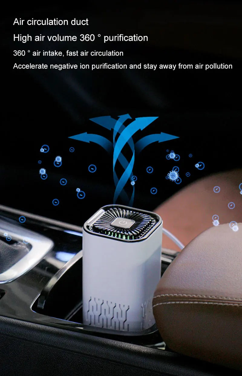 MINI Car HEPA Air Purifier Remove Smoke Odor Formaldehyde Negative Ion Air Cleaner for Car Bedroom Aromatherapy Purification New