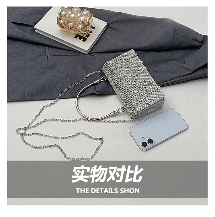 Luxury Golden Shoulder Bag 2025 New for Women, Elegant Rhinestone Clutch Purse, Versatile Crossbody Bag with Adjustable Chain