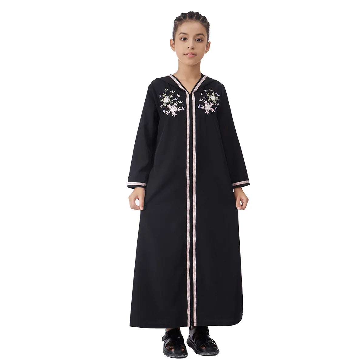 Muslim Girls Hooded Dress Eid Djellaba Ramadan Islam Clothing Turkey Kaftan Saudi Arab Robe Jalabiya Prayer Garment Caftan Gown