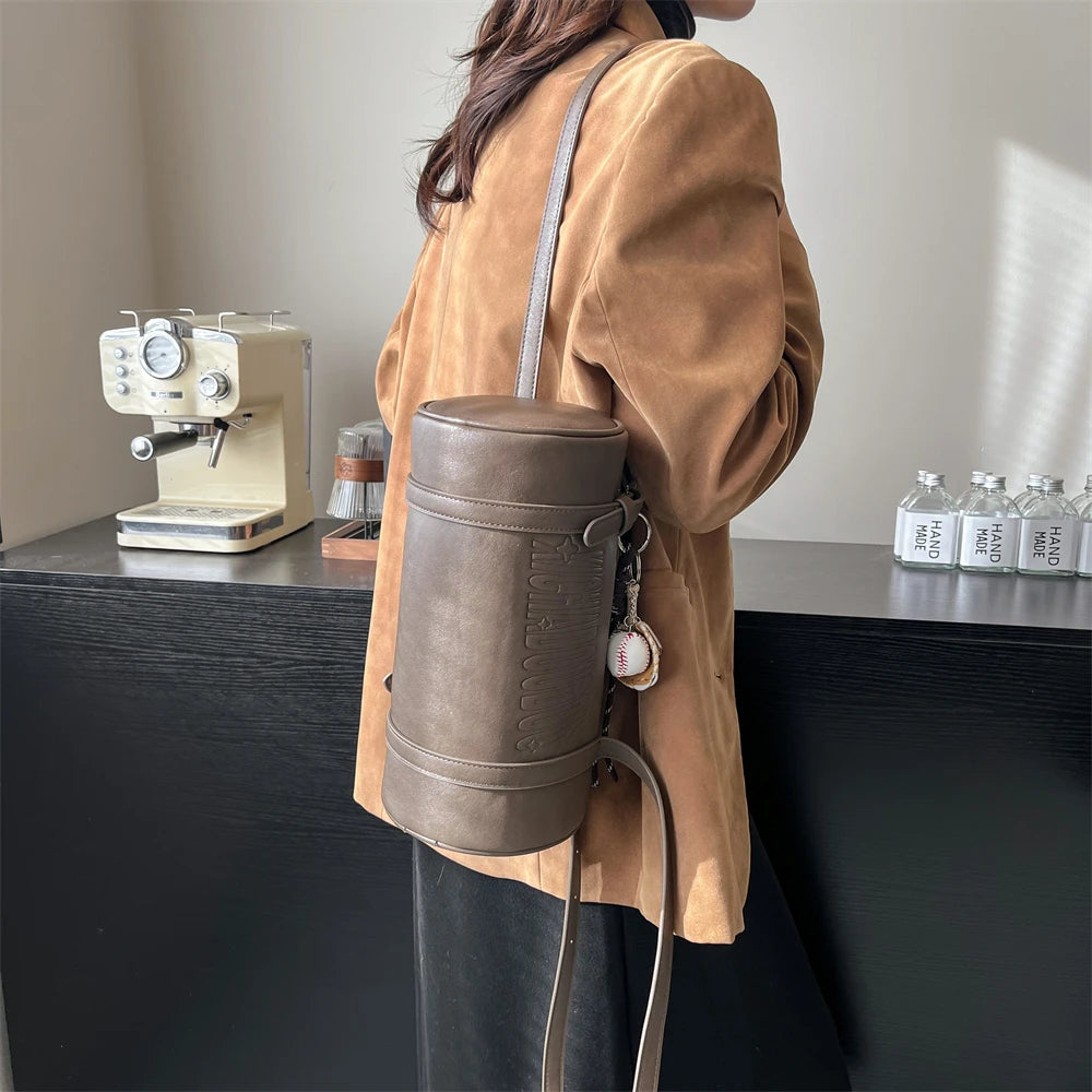 Multifunctional Cylinder Shaped Shoulder Bags For Women 2024 Winter Latest Designer Handbags Luxury Cross Body Bag With Pendant