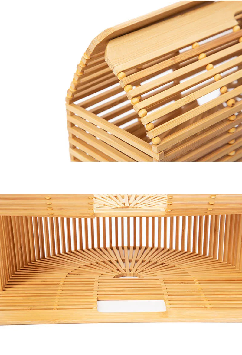 Fashion Straw Bag Bamboo Semi-circular Handbags High quality Hand woven Women Bags Bohemia Summer Ladies Beach Bag Bamboo Bags