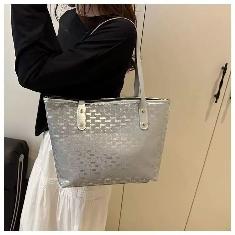 Luxury-textured Tote Handbag for Women, 2025 Summer New Design Large Capacity Checkered Shoulder Bag, Trendy Underarm Bag