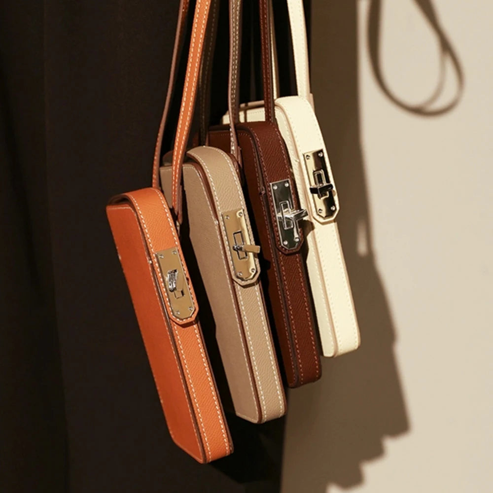 Luxury Design Phone Bag Woman Portable Genuine Leather Cross-body Bag Custom Name Fashion Casual Lady Shoulder Bag Card Wallet