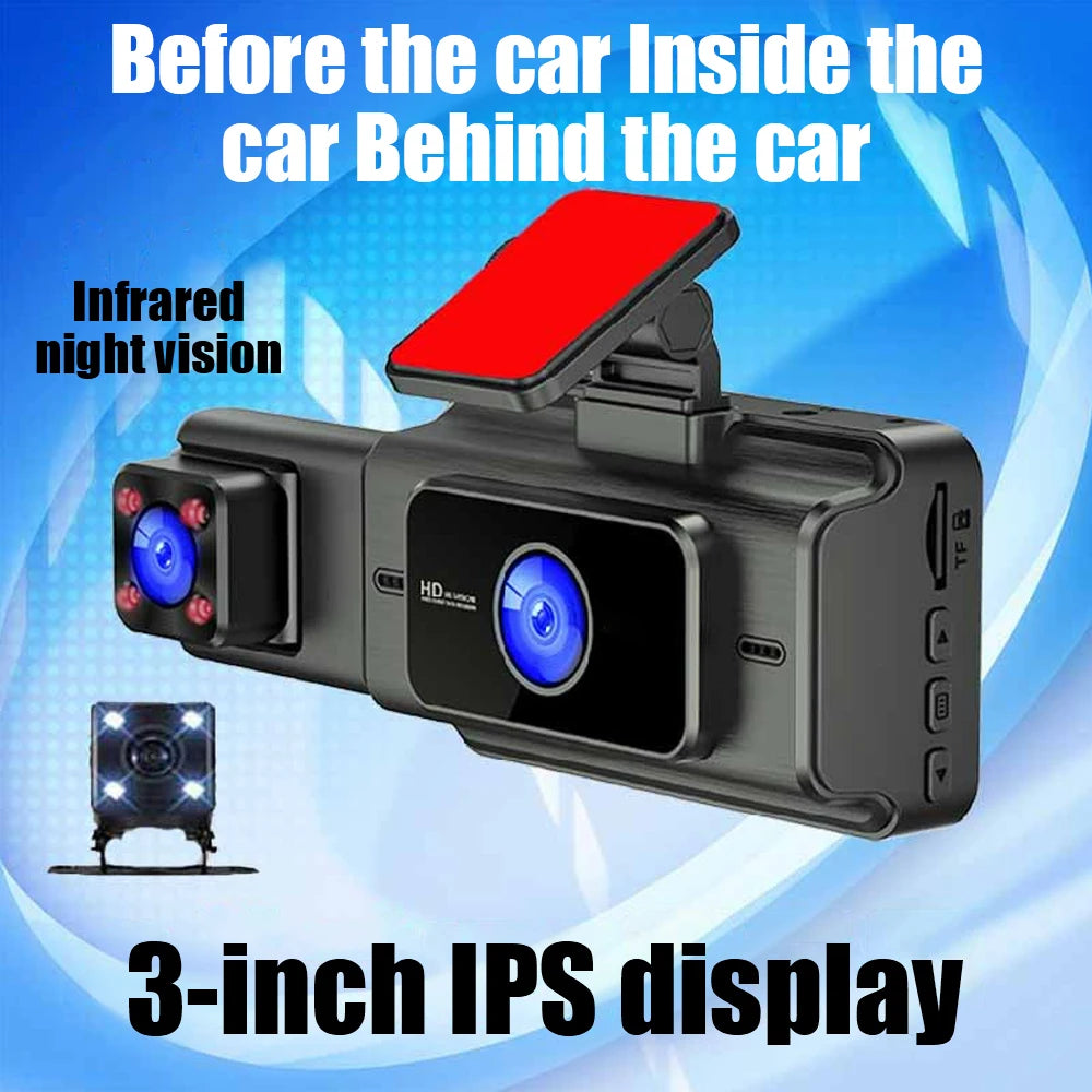 Dash Cam HD 1080P for Car DVR 3CH 360 Camera 24H Parking Monitor & GPS Night Vision Auto Video Recorder 128Gmax Vehicle DVR