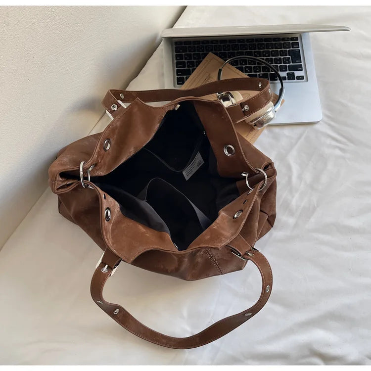 Personality Tote Bag for Women Solid Suede Pillow Underarm Bags Large Capacity Female Commute Shoulder Bags Matte Travel Pack
