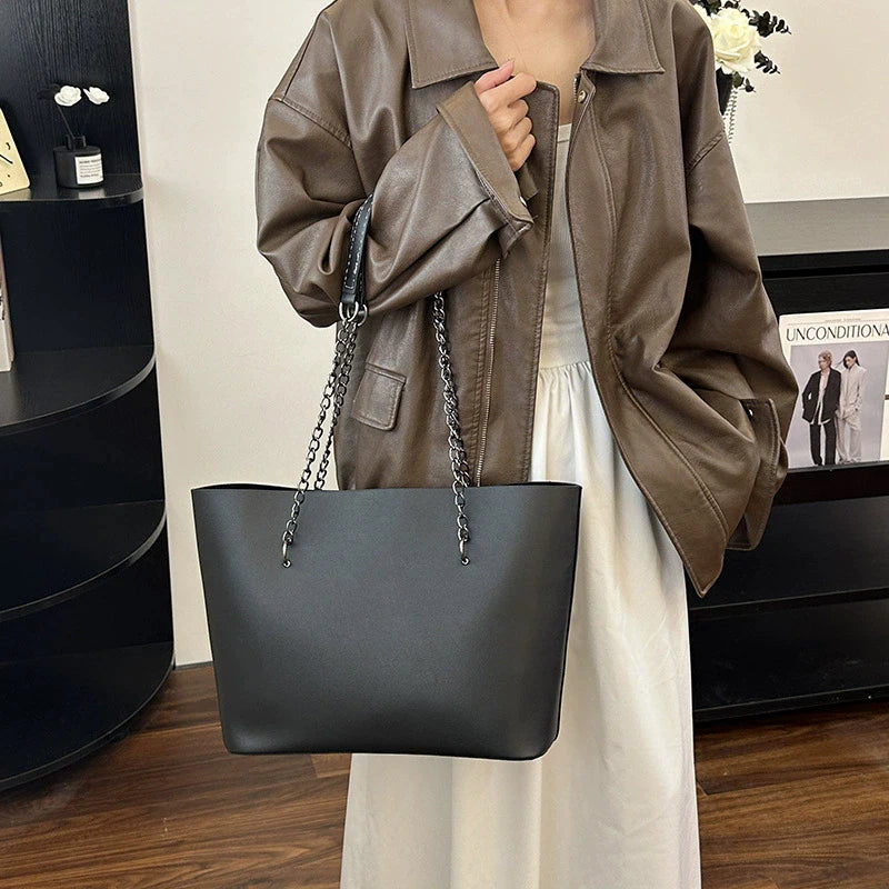Luxury PU Leather Tote Bag For Women New Chains Shoulder Bag Large Capacity Handbag Travel Female Handle Bag bolso