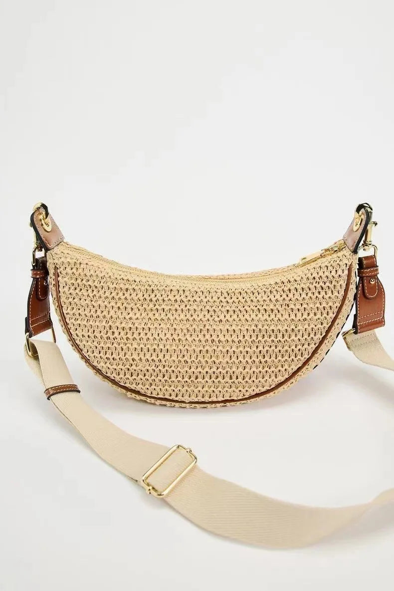 Fashion Woven Hobo Straw Bag Bohemian Half Moon Travel Beach Bags for Women Handbags Designer Handmade Shoulder Crossbody Bag