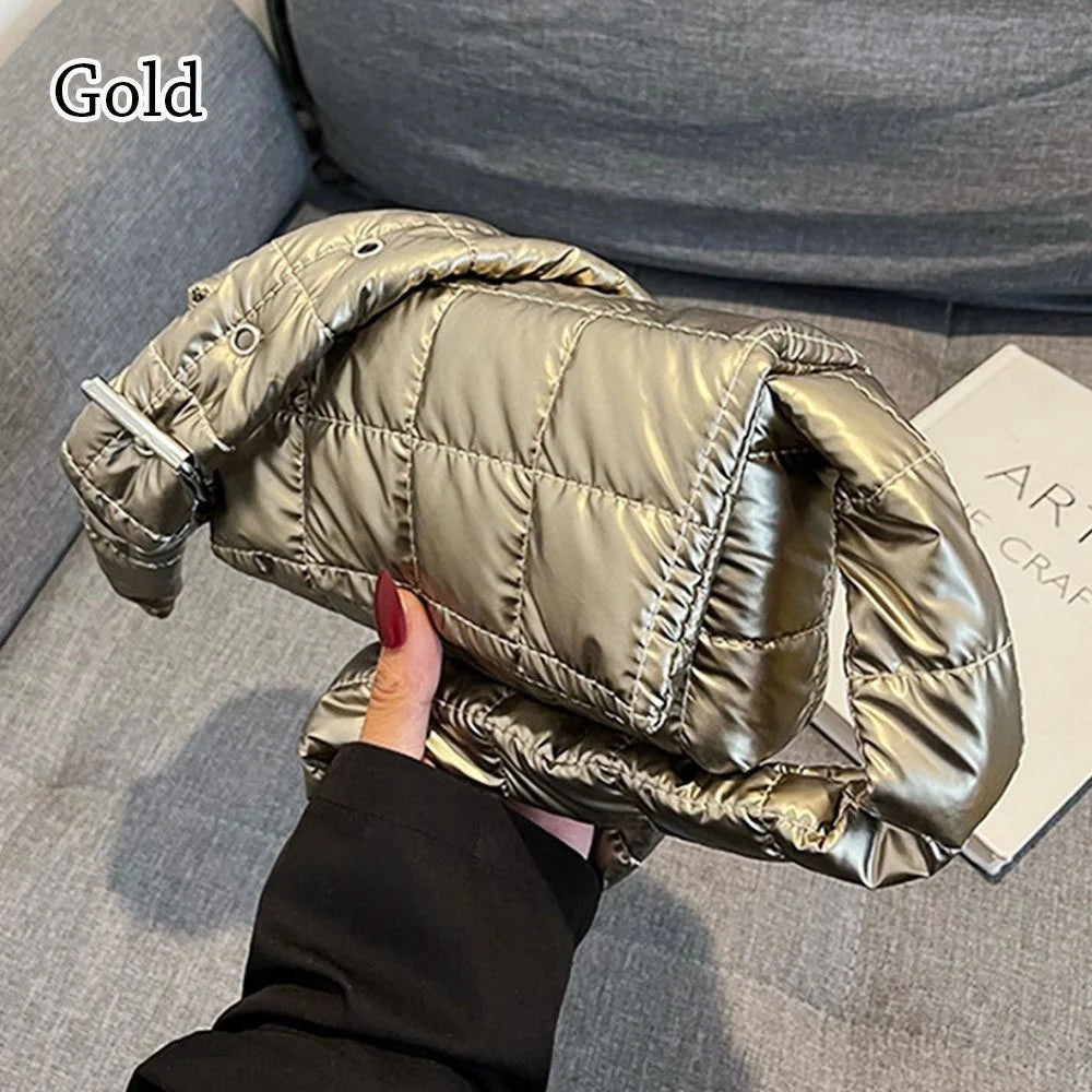 Fashion Quilted Tote Bag Winter Lightweight Warm Down Cotton Padded Plaid Shoulder Bags Women Underarm Bags Puffy Handbags