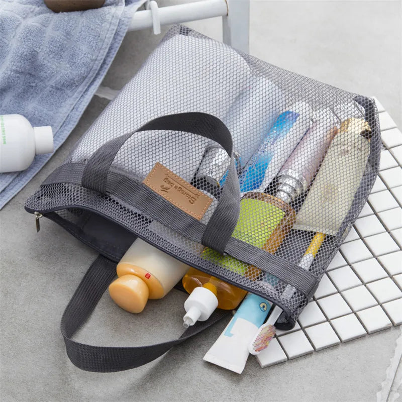 Mesh Makeup Toiletry Storage Bags Handbags Portable Travel Washing Body Shower Tools Organizer Hanging Cosmetic Organizer Pouch