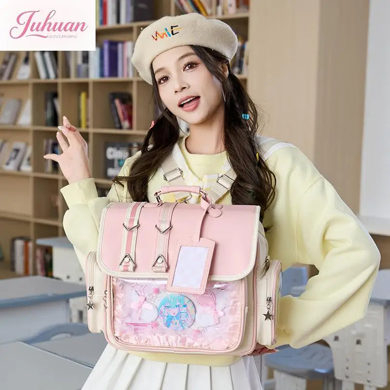 Original Ltabag Backpack Large Food Pain Window Two-dimensional Single Shoulder Messenger Bag Sweet College Schoolbag for Women