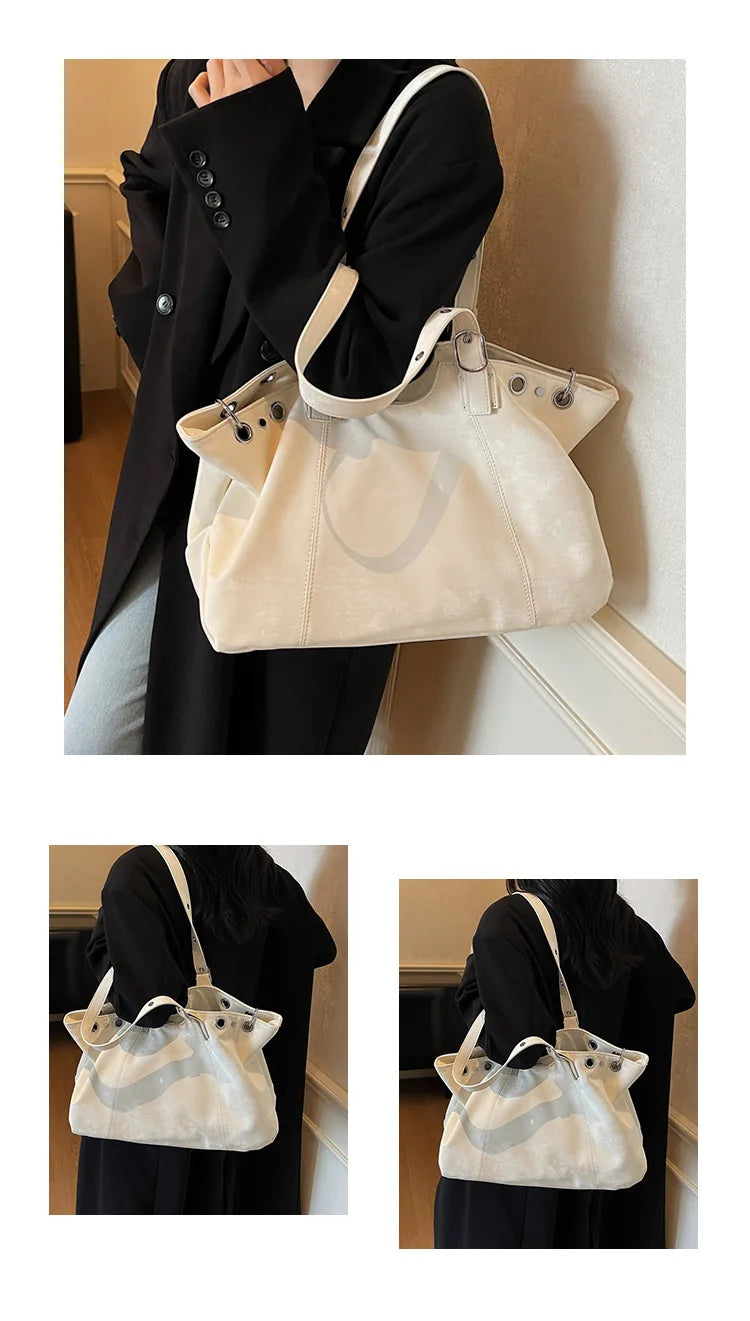 Personality Tote Bag for Women Solid Suede Pillow Underarm Bags Large Capacity Female Commute Shoulder Bags Matte Travel Pack