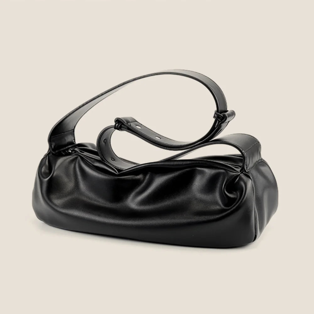 Luxury Casual Crossbody Bags Ruched Designer Wide Strap Shoulder Bag Large Capacity Pu Leather Half Moon Shape Messenger Bag