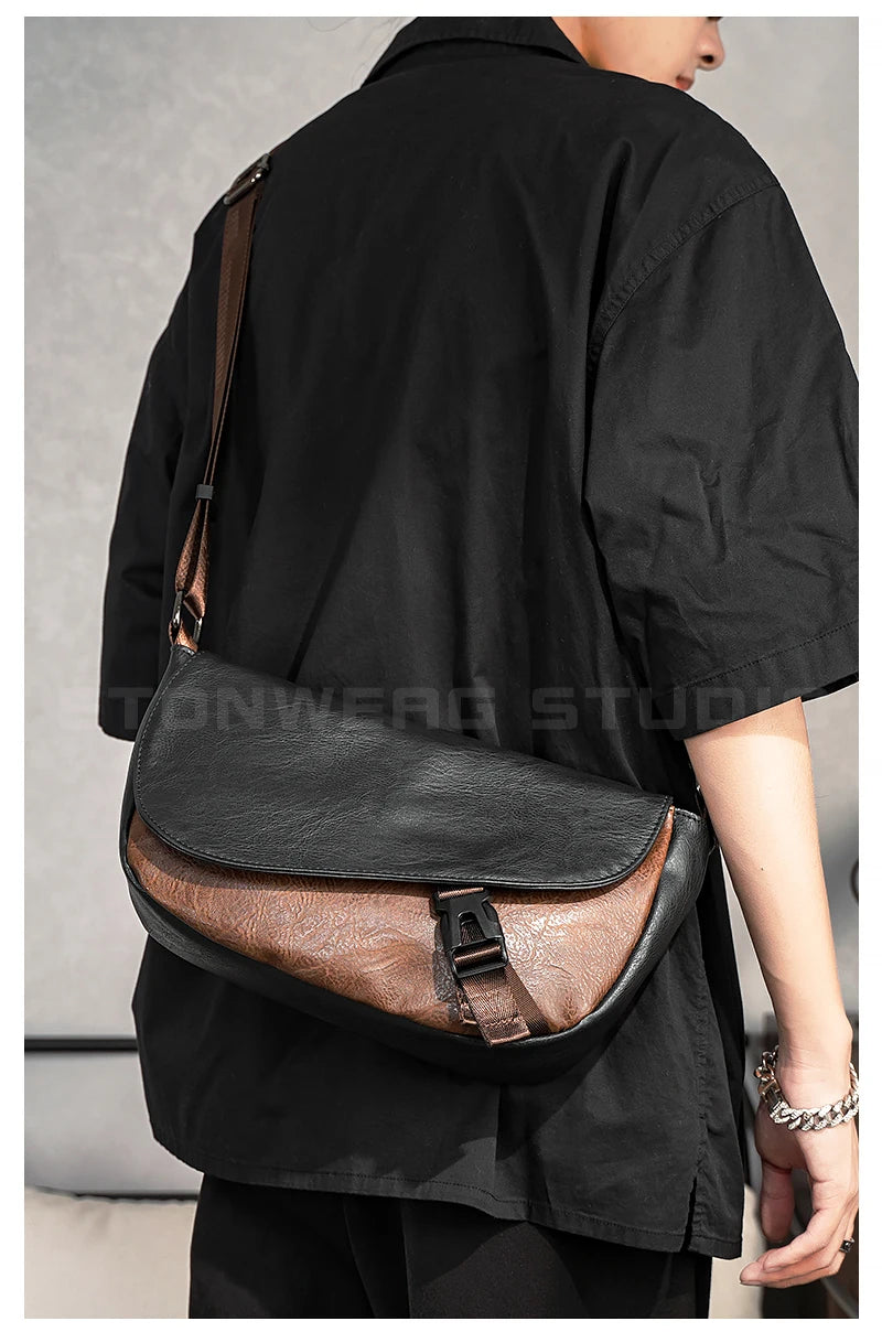 Trendy Men's Retro Small Satchels Bag Versatile Commuting Shoulder Bags New Fashion Postman Bags For Cool Boys