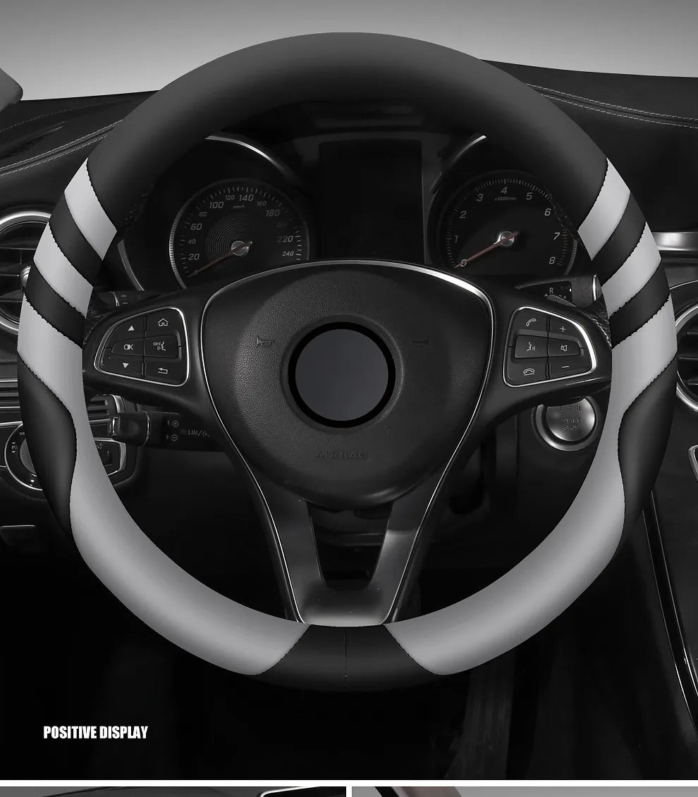 Car Steering Wheel Cover Universal  Durable Leather Cover with Anti-Slip Lining, for Steering Wheel with a Diameter of 14.5"-15"