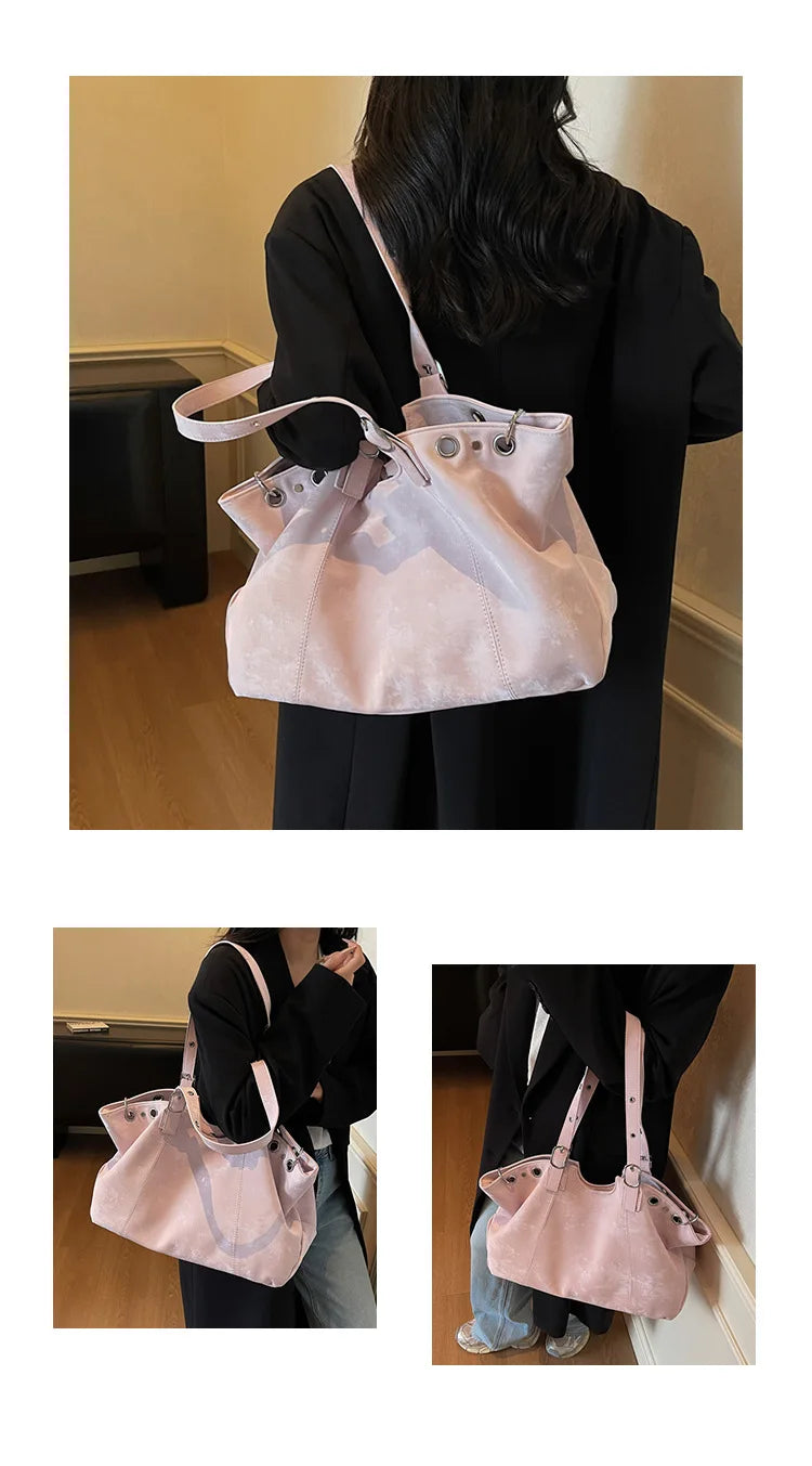 Personality Tote Bag for Women Solid Suede Pillow Underarm Bags Large Capacity Female Commute Shoulder Bags Matte Travel Pack