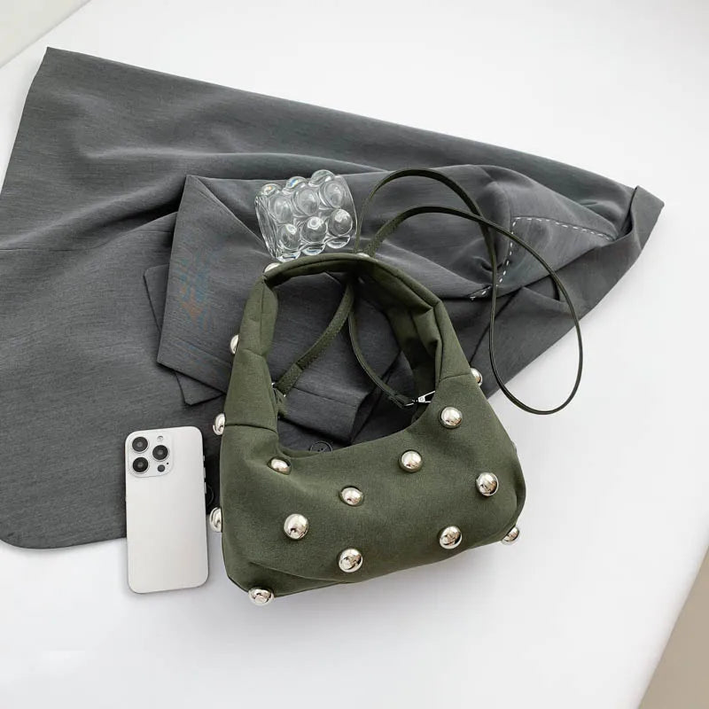 Luxury Purple Handbag For Women Luxury Studded Beading Handbags Wine Red Purse Solid Color Suede Leather Shoulder Crossbody Bags