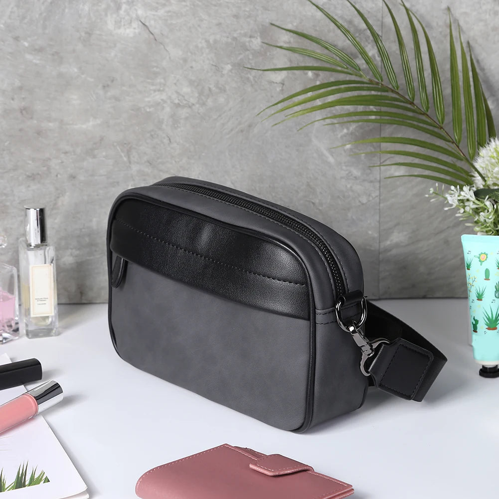 Luxury Business Shoulder Bag for Men Design Plaid PU Leather Messenger Crossbody Bag Casual Zipper Small Square Sling Bag Pouch