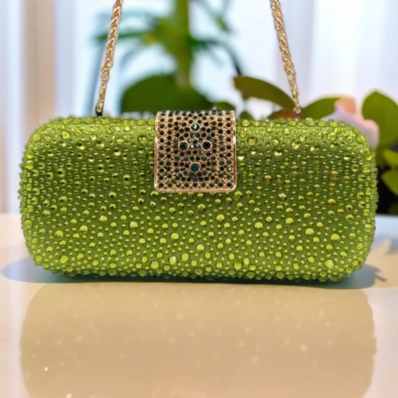 Luxury Evening Bag for Women Fashion Small Clutch Rhinestone Handbag Vintage Beaded Polyester Fiber Hard Shell Handbag