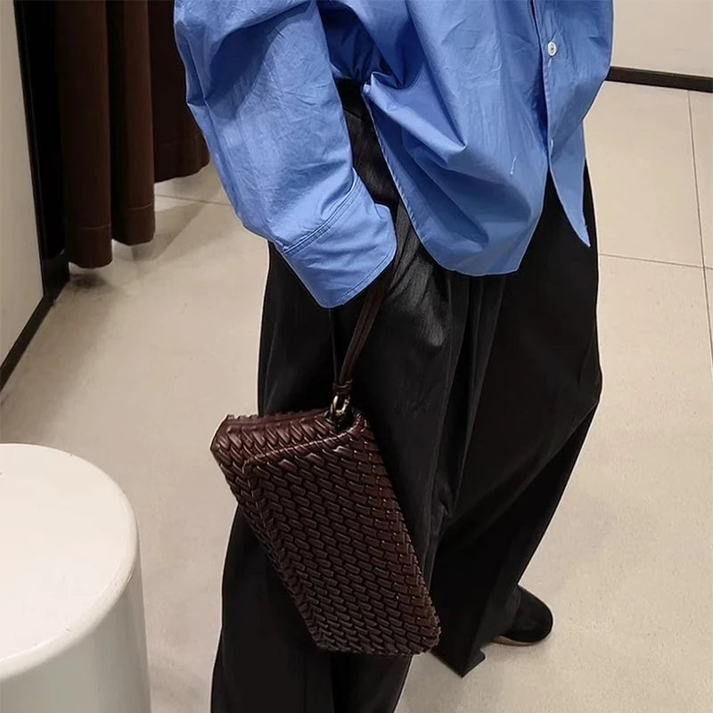 Luxury Top Handle Tote Bag Elongated Exquisite Woven Shopping Bag Magnetic Closure Pocket Shoulder Bag Designer Horizontal Purse