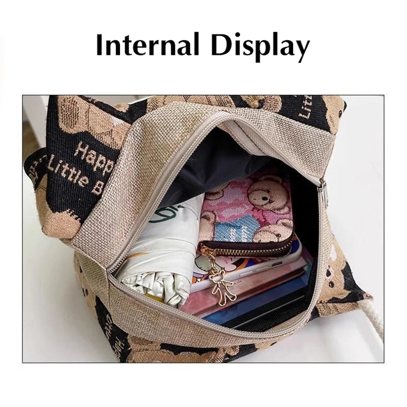 Fashion Cartoon Bear Female Lunch Bag Bag Large Capacity Handheld Picnic Drinks Lunchbox Bag Portable Outdoor Office Food Bag