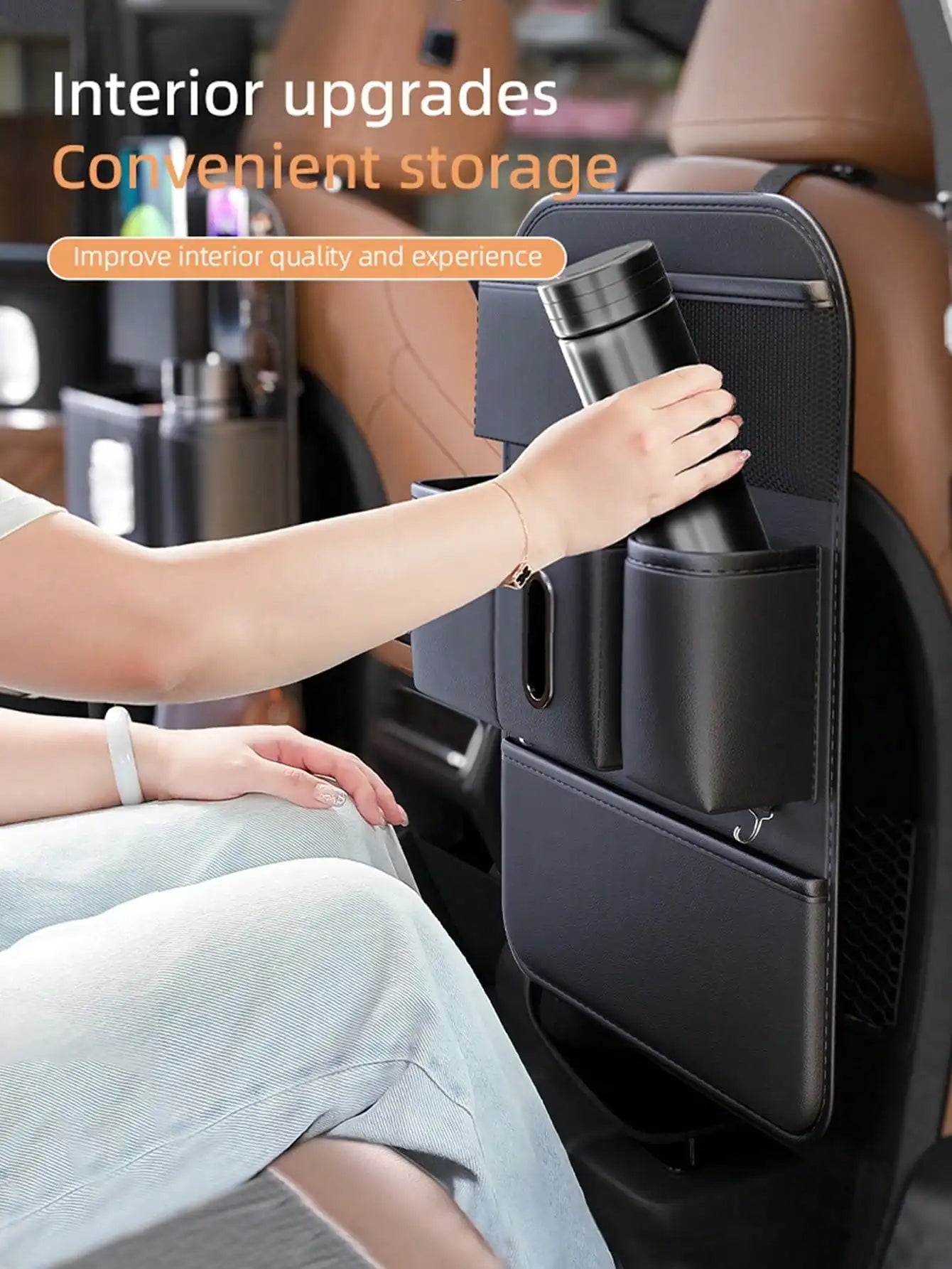 1pc Car Seat Back Organizer, In-Car Seat Back Folding Table, Multi-Functional Storage Box, Storage Supplies