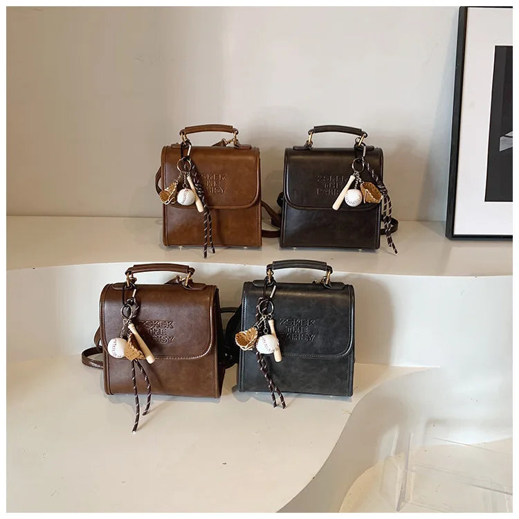 Casual Retro Large Capacity Women's Backpack Fashionable Versatile Stylish Satchel Crossbody Bag New Black City Simple Style PU