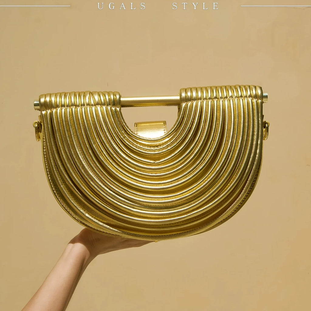 Handbags for Women 2025 New Gold Luxury Designer Brand Handwoven Noodle Bags Half Round Pulled Hobo Silver Evening Clutch Chic