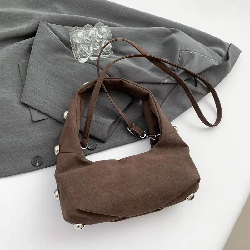 Luxury Purple Handbag For Women Luxury Studded Beading Handbags Wine Red Purse Solid Color Suede Leather Shoulder Crossbody Bags