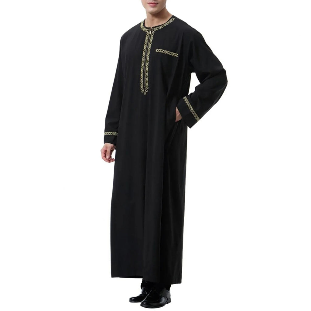 Traditional Muslim Clothing Men's Muslim Shirt robe embroidery Islamic Royalty Dubai Robe O-Neck Long Sleeve Retro Loose Abaya