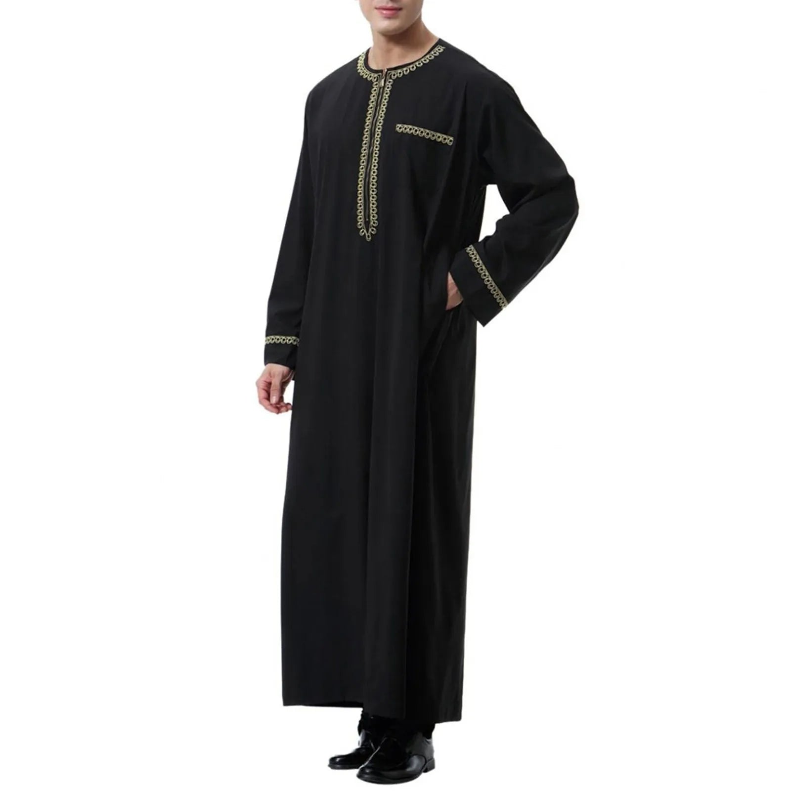 Traditional Muslim Clothing Men's Muslim Shirt robe embroidery Islamic Royalty Dubai Robe O-Neck Long Sleeve Retro Loose Abaya