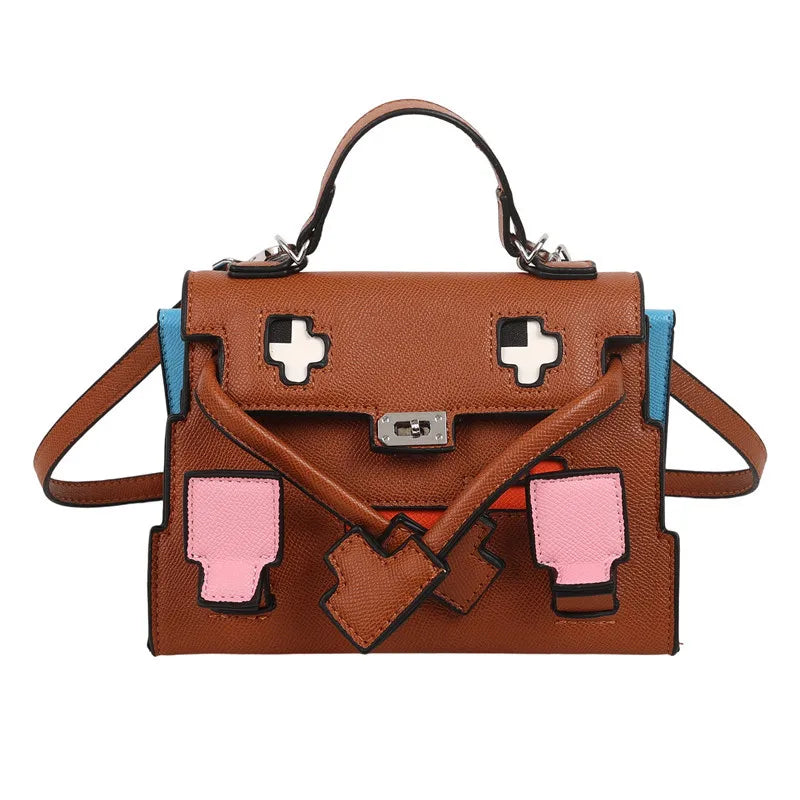 2025 Niche Kelly Bag Womens Mosaic Doll Robot Print Shoulder Crossbody Purse Unique Designer Handheld Tote Fashion Statement