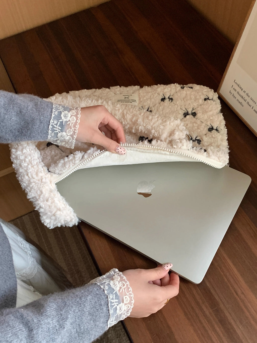 Cute Laptop Bag 13.3 14 15.6 For Macbook Air Pro 13 15 16 HP Huawei Asus Acer Dell Xiaomi Lenovo plush Shoulder Handbag