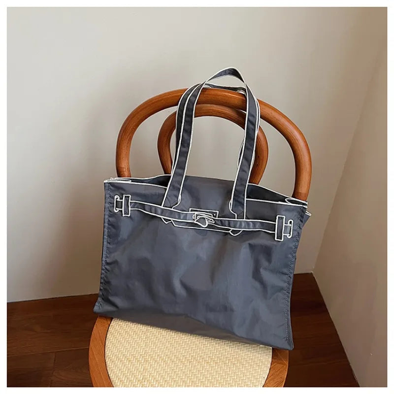 Funny Design Large Capacity Tote Bags 2025 New Casual Lightweight Nylon Shoulder Bag Versatile Canvas Bag Women Shopping Handbag