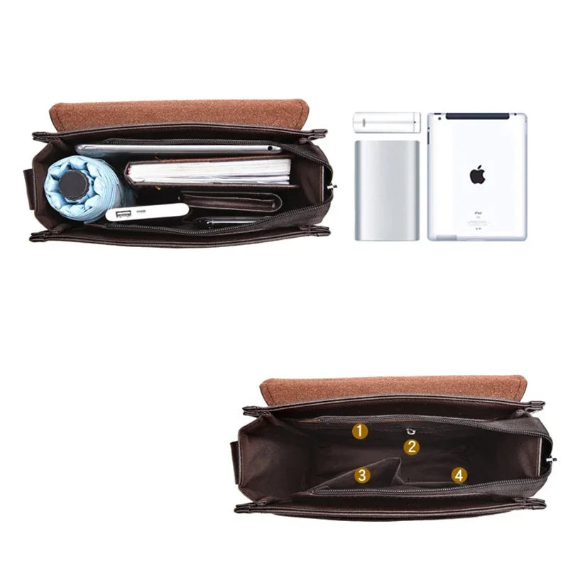 Luxury Brand Men Shoulder Messenger Bags Large Business Crossbody Bag for Male 2025 Vintage Handbags Leather Ipad Bag Husband