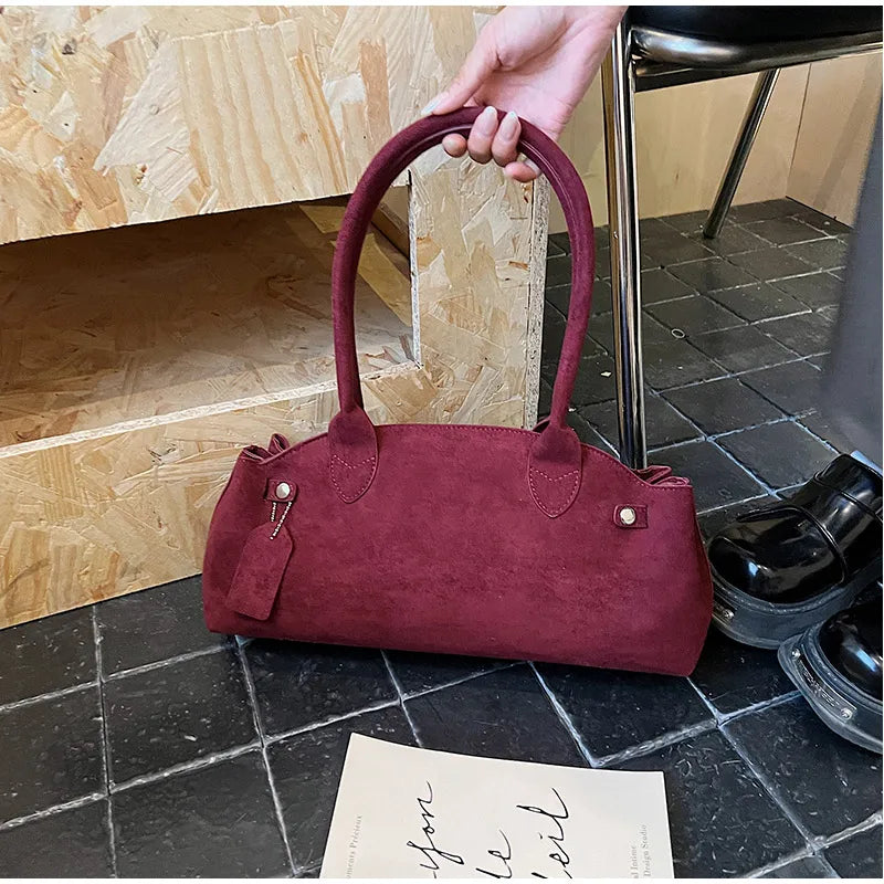 Luxury Women's Bag Lazy Matte Suede Tote Suede Boston Shoulder Bag Large Capacity Commuter Long-handle Handbag Underarm Shopper