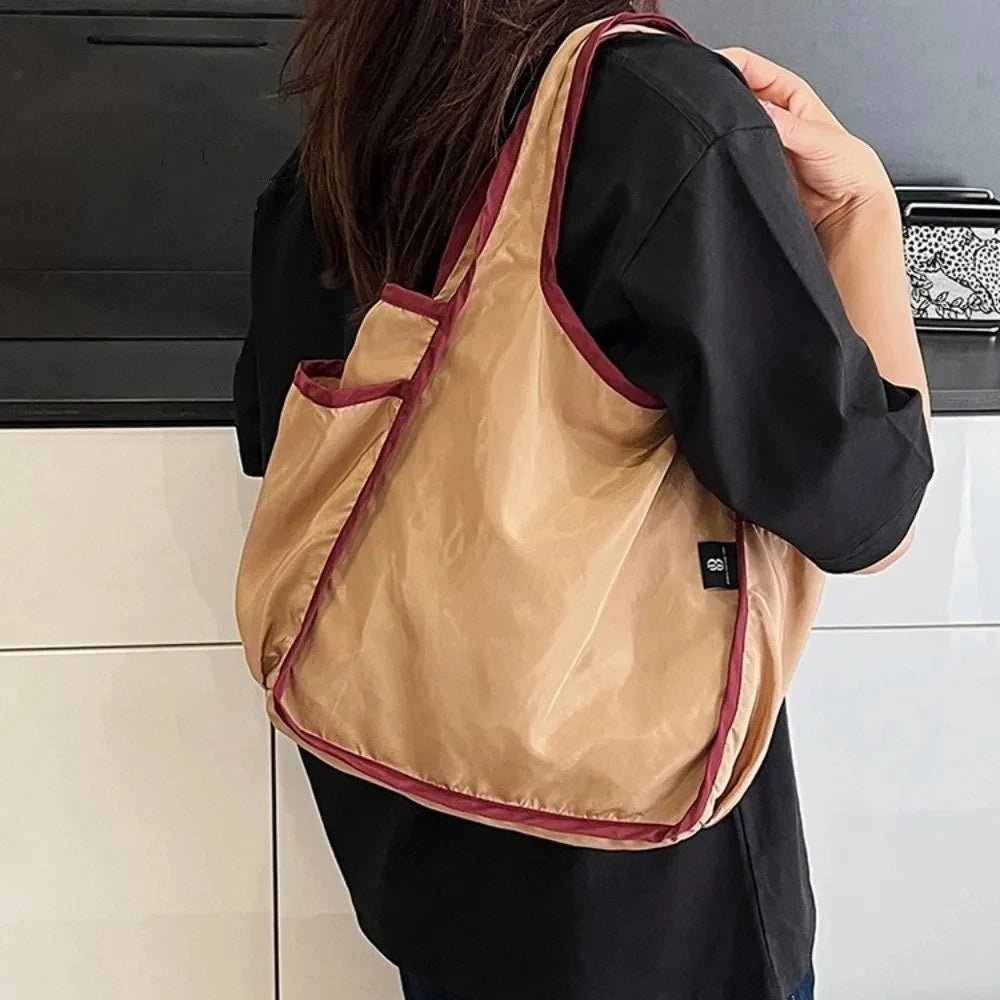 Large Capacity Lady Tote Bag Foldable Thickening Shopping Bag Lightweight Handbag Double-layer Shoulder Bag for Women