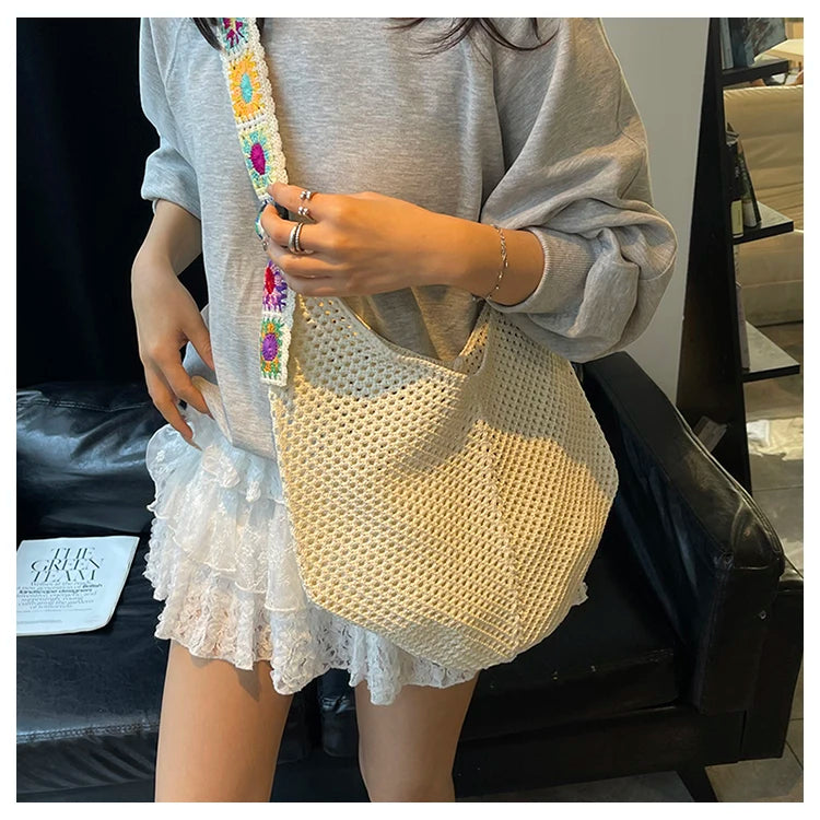 2025 Summer New – Bohemian Fresh Hollow Woven Tote Bag – Large Capacity Single-shoulder for Leisure & Vacation