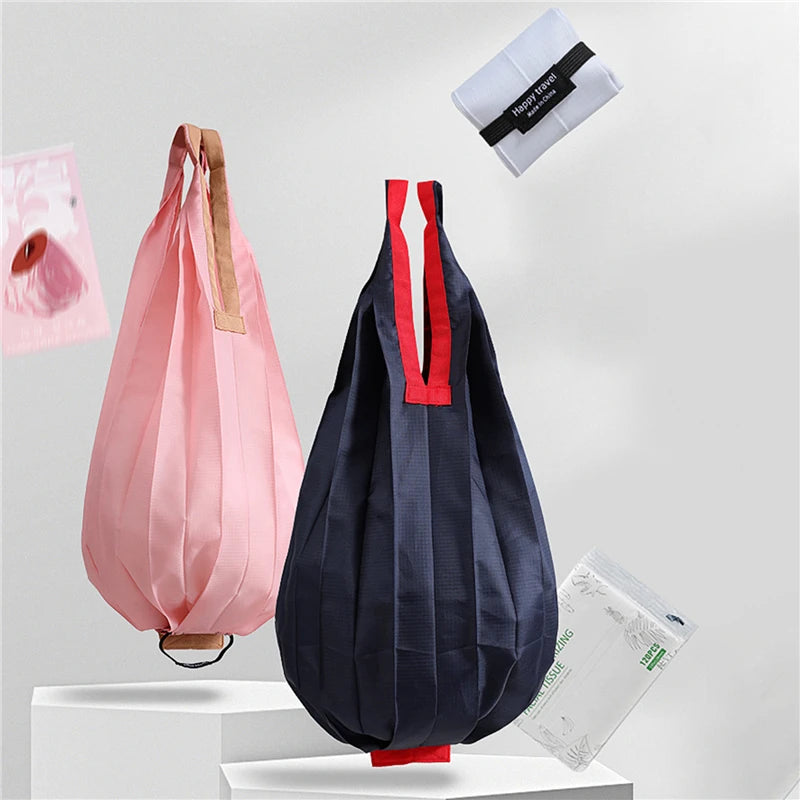 Nylon Reusable Shopping Bags Large Portable Eco-Friendly Foldable Shoulder Bag Handbag Pocket Totes Bag Folding Grocery Pouches