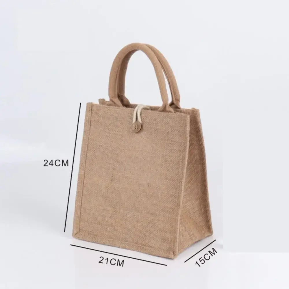 Burlap Jute Tote Bag Vintage Reusable Grocery Shopping Wedding Birthday Gift Bag Handmade Handbags Multifunctional Flax Tote