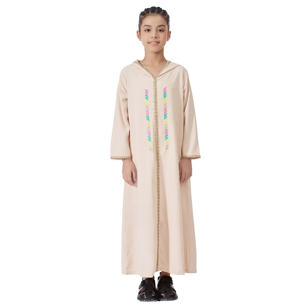 Muslim Girls Hooded Dress Eid Djellaba Ramadan Islam Clothing Turkey Kaftan Saudi Arab Robe Jalabiya Prayer Garment Caftan Gown