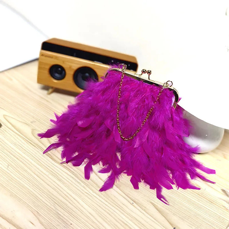 2025 New Feather Purses and Handbags Women Party Evening Clutch Bag Shoulder Bag Pearl Chain Designer Wedding Bag